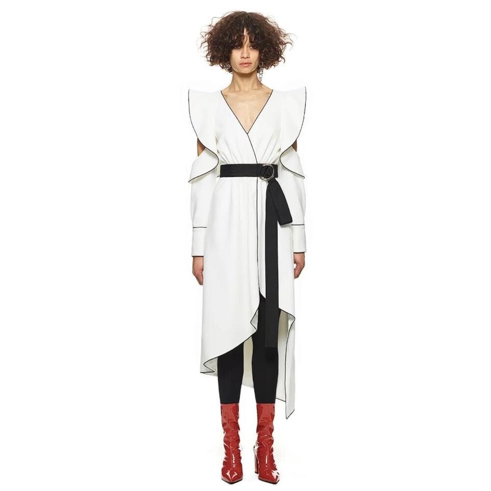 SELF-PORTRAIT Women's Monochrome Asymmetric Wrap Dress Size 2 In White